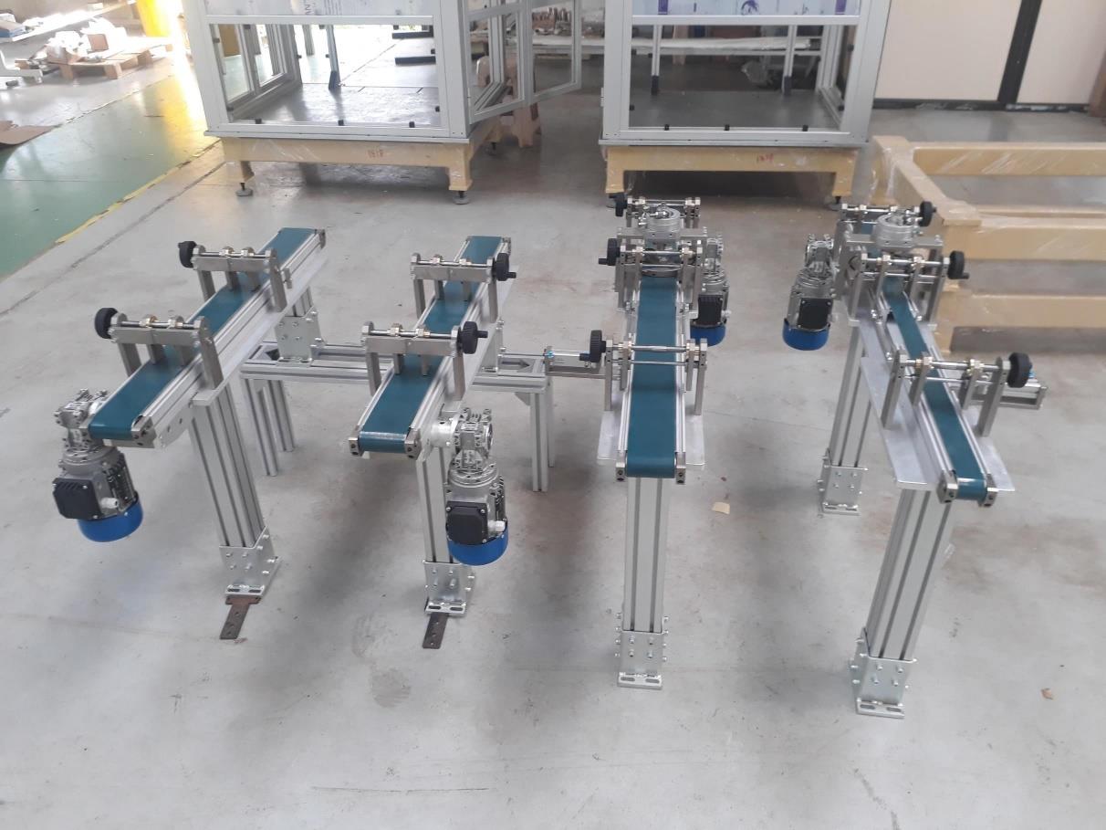 Four pallet conveyor branches with servo motors ready for dispatch